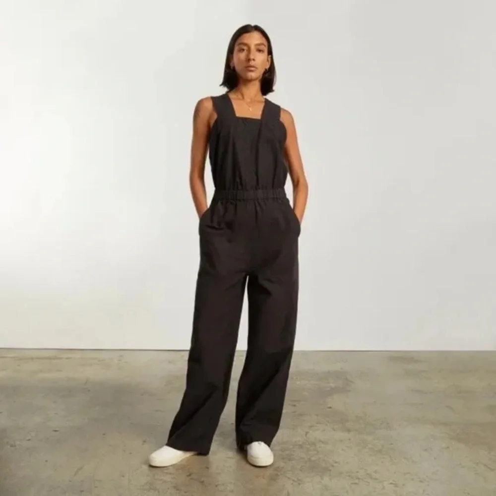 Everlane Fatigue Apron Jumpsuit Overalls 8 Black Organic Cotton Linen NWT